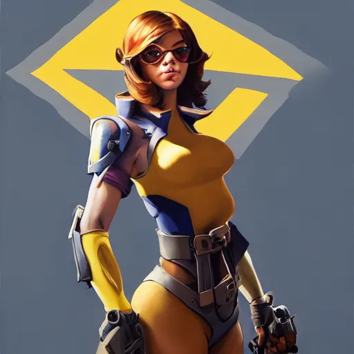 Image similar to greg manchess portrait painting of april o'neil as overwatch character, medium shot, asymmetrical, profile picture, organic painting, sunny day, matte painting, bold shapes, hard edges, street art, trending on artstation, by huang guangjian and gil elvgren and sachin teng