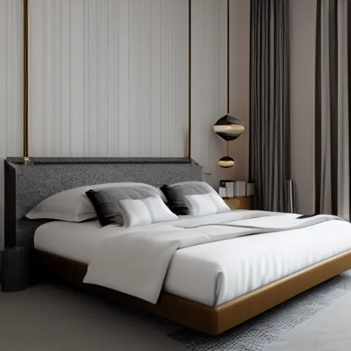 Image similar to a modern minimalist art deco bedroom