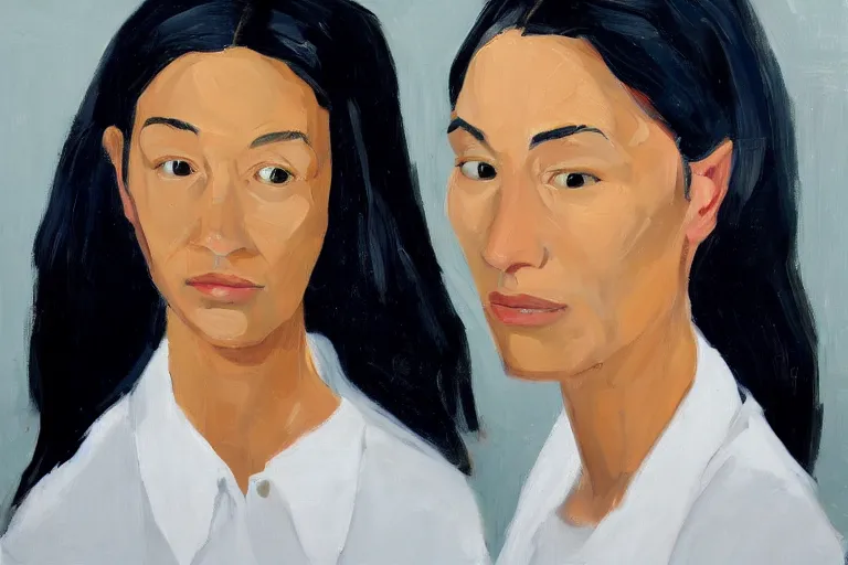 Prompt: a portrait of camela, oil painting by alex katz, trending on artstation