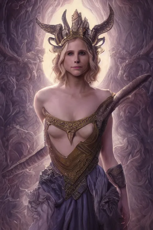 Image similar to A fantasy book style portrait painting of a hybrid, Kristen Bell, Anya_Taylor-Joy, Cory Chase, as a Mystical Valkyrie, Anubis-Reptilian, Atlantean Warrior, François Boucher, Oil Painting, unreal 5, DAZ, hyperrealistic, octane render, Regal, Refined, Detailed Digital Art, RPG portrait, William-Adolphe Bouguereau, Michael Cheval, Walt Disney (1937), Steampunk, Volumetric Golden dappled dynamic lighting, Highly Detailed, Cinematic Lighting, Unreal Engine, 8k, HD