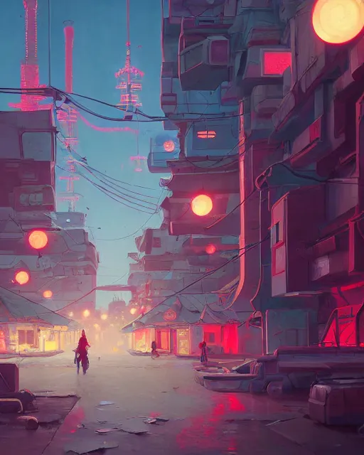 Image similar to painting of cyberpunk soviet village, detailed, by simon stalenhag, cory loftis, james gilleard, atey ghailan, makoto shinkai, goro fujita, studio ghibli, rim light, exquisite lighting, clear focus, very coherent, plain background, soft painting