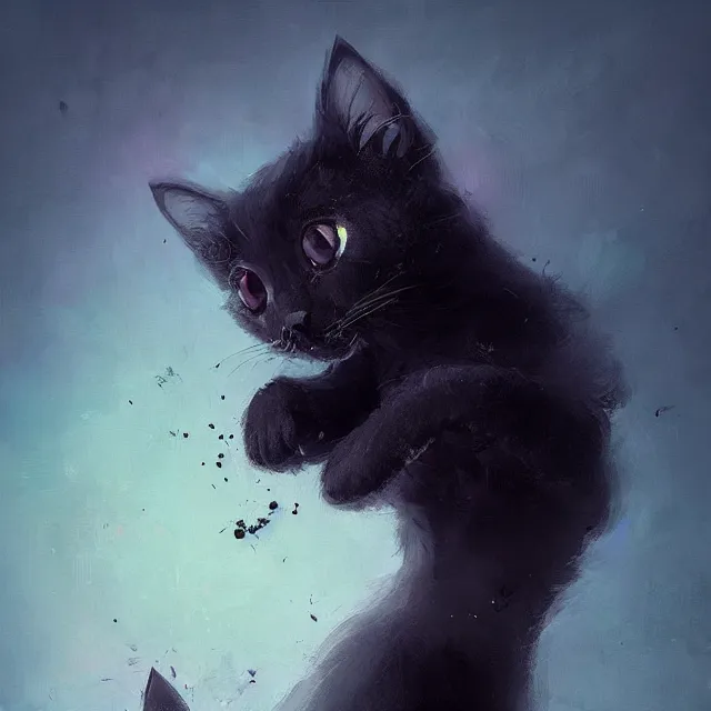 Image similar to a beautiful painting of a cute black kitten. character design by cory loftis, fenghua zhong, ryohei hase, ismail inceoglu and ruan jia. artstation, volumetric light, detailed, rendered in octane