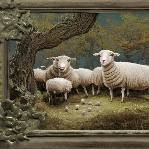 Prompt: 3 sheep, beautiful nature scene, intricate, hyper detailed