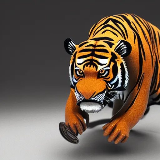 Prompt: a clockwork tiger. Detailed, realistic, hyperdetailed, mechanical, octane render, nvidia