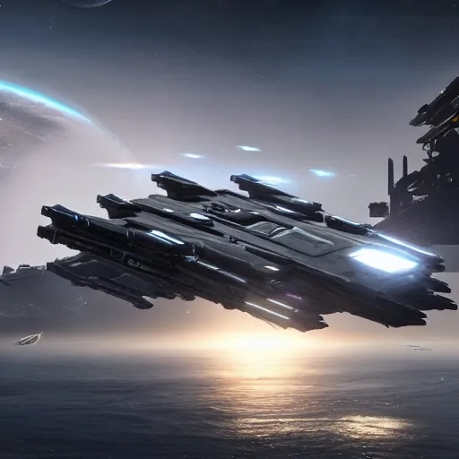 Prompt: star citizen, banu ship, concept art 4 k