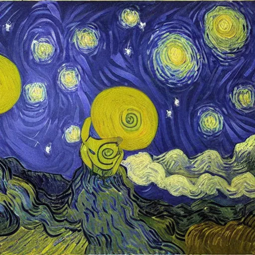 Prompt: van gogh painting of phil taylor floating through space