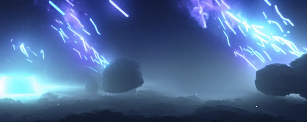 Image similar to render of haunting atmospheric space, nebula, homeworld skies, volumetric lighting, fog, smoke