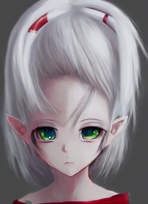 Prompt: white hair, red eyes, elf ears, two small horn on the head, anime style, anime girl, sketch, 4k, beautiful art