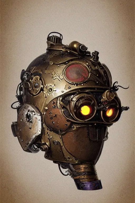 Image similar to steampunk helmet fantasy art mask robot ninja stylized digital illustration sharp focus, elegant intricate digital painting artstation concept art global illumination ray tracing advanced technology chaykin howard and campionpascale and cooke darwyn and davis jack