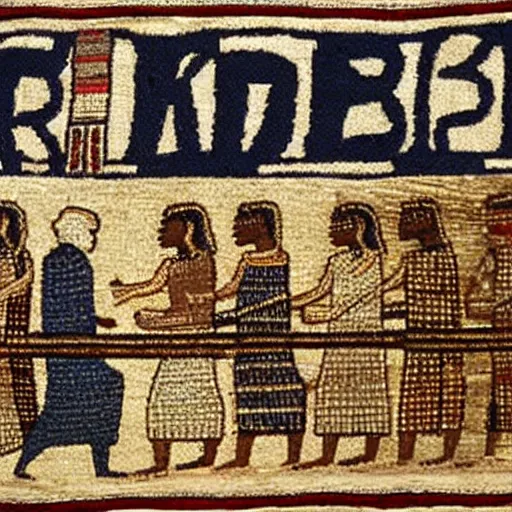 Prompt: section of the bayeux tapestry depicting barack obama