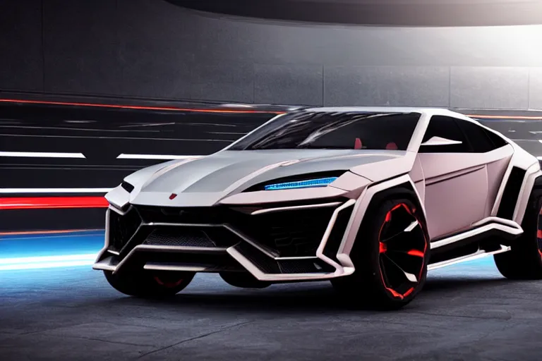 Prompt: cyberpunk lamborghini urus concept inspired sports car, futuristic look, highly detailed body, very expensive, photorealistic camera shot, bright studio setting, studio lighting, crisp quality and light reflections, unreal engine 5 quality render