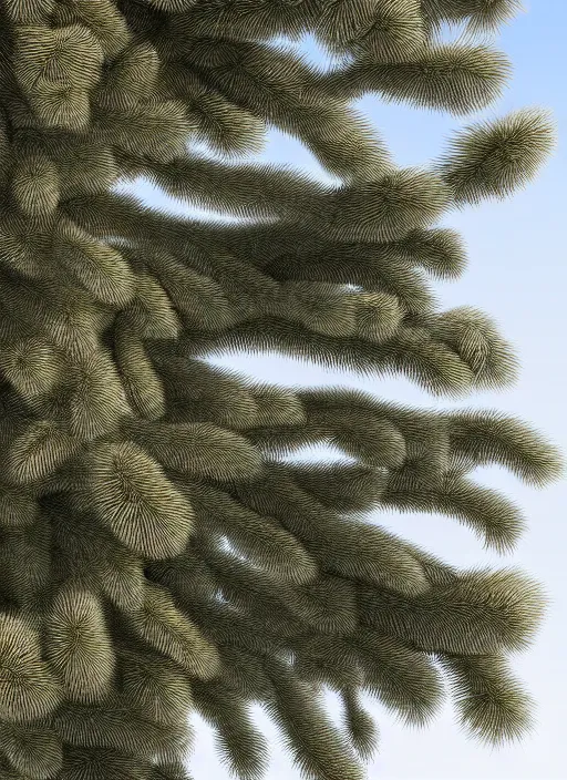 Image similar to extra furry and hairy pinetree, realistic, 4 k, sharp focus, hyperrealistic, global illumination, raytracting