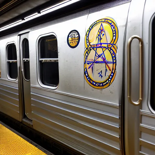 Prompt: esoteric symbols written on NYC subway cars 8k high level of details photo realistic