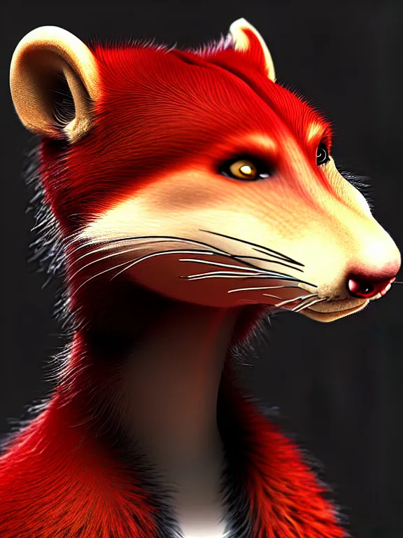 Image similar to furry - male - red - black - weasel - detective - fursona, ray tracing, photorealistic, trending on weasyl