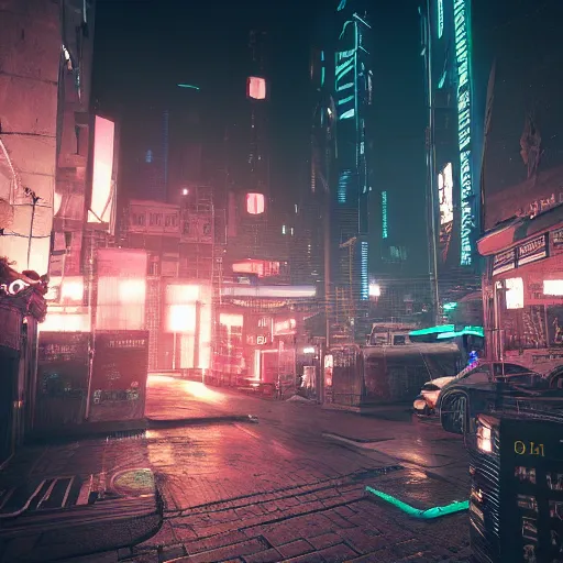 Image similar to cyberpunk tallinn at night by Yoshitaka Amano Trending on Artstation, nvidia, unreal engine