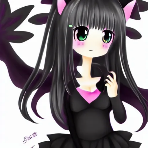 Prompt: cute, full body, female, anime style, a salem black cat girl with fairy wings, large eyes, beautiful lighting, sharp focus, simple background, creative