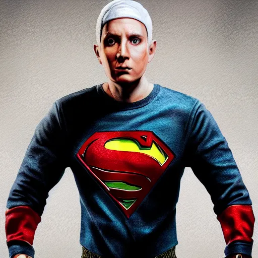 Image similar to superhero Eminem, hyperrealistic render, highly detailed, 4k, artstation