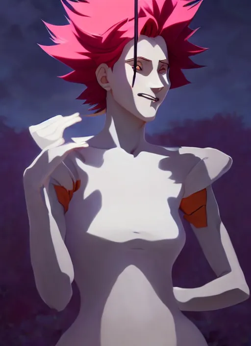 Image similar to portrait of moira as hisoka from hunter x hunter, coherent, medium shot, waist up, studio ghibli pixar and disney animation sharp unreal engine 5, anime key art by greg rutkowski, bloom, dramatic lighting