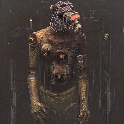 Image similar to cyberpunk robot hyena beksinski style