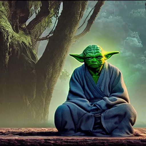 Prompt: yoda meditating on a shaolin temple, movie still, 4k, photorealistic