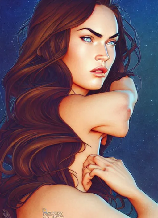 Prompt: cute megan fox sticker design, natural lighting, path traced, highly detailed, high quality, digital painting, by don bluth and ross tran and studio ghibli and alphonse mucha, artgerm