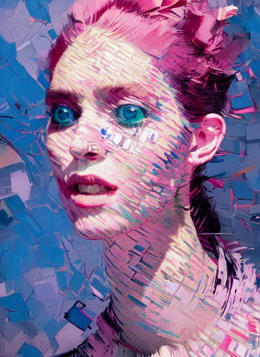 Image similar to portrait of a beautiful bird, smiling, ecstatic, dancing, eyes closed, open mouth, shades of pink and blue, beautiful face, rule of thirds, intricate outfit, spotlight, by greg rutkowski, by jeremy mann, by francoise nielly, by van gogh, digital painting