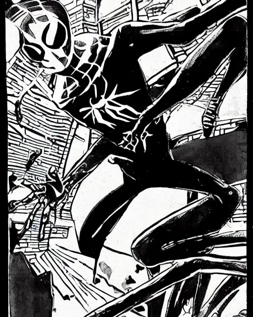 Image similar to sketch of a gold and black spider - man by steve ditko