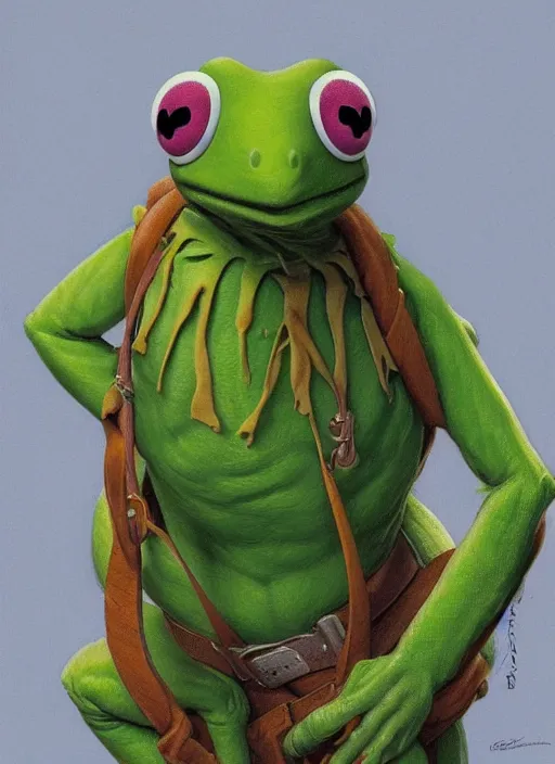 Image similar to portrait of Kermit the frog in Society (1989), highly detailed, centered, solid color background, digital painting, artstation, concept art, smooth, sharp focus, illustration, artgerm, donato giancola, Joseph Christian Leyendecker, Les Edwards, Ed Repka, WLOP