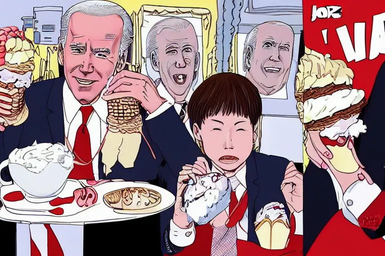 Image similar to Joe Biden eats ice cream, melts people, Junji Ito