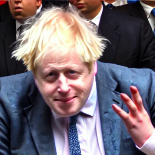 Prompt: boris johnson is wearing a latex suite, anime, manga, shiny, mijoo