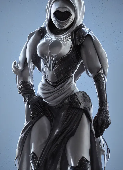 Image similar to female moon knight, hyper detailed, digital art, trending in artstation, cinematic lighting, studio quality, smooth render, unreal engine 5 rendered, octane rendered, pixar