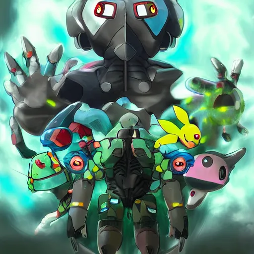 Image similar to biopunk pokemon poster trending on artstation, digital art, render