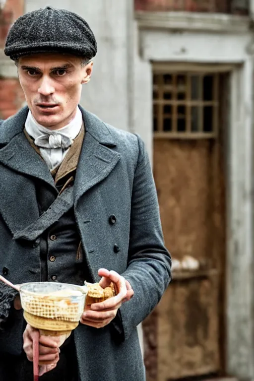 Image similar to thomas shelby selling ice cream