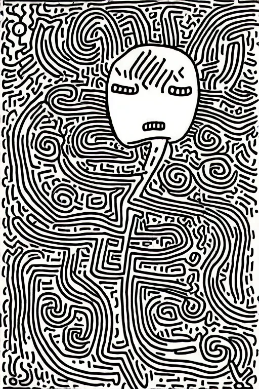 Image similar to junji ito x keith haring collaboration art, staring girl