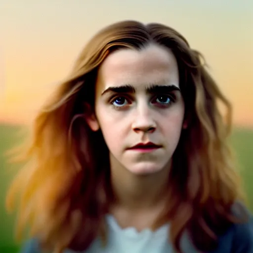 Image similar to beautiful hyperdetailed photograph of hermione granger portrrayed by emma watson, golden hour, soft focus, medium shot, 8 k, portra 4 0 0