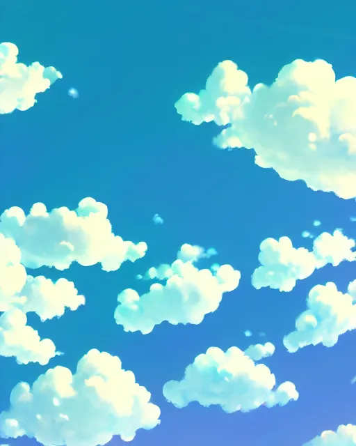 Image similar to simple realistic anime clouds, midday, digital art, trending on artstation, gradient colors, fisheye perspective