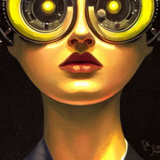 Image similar to detailed face of a woman, clockwork, moment, tectonic sky, skydome, bullet train, turbines, utopian, tech noir, wet reflections, prism, atmospheric, ambient, pj crook, syd mead, emma uber, greg rutkowski, edward hopper