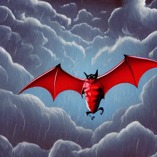 Image similar to detailed full body of scary giant mutant dark blue humanoid anthropomorphic bat, glowing red eyes flying above a stormy ocean, sharp teeth, acid leaking from mouth, realistic, giant, bat ears, bat nose, bat claws, bat wings, furred, covered in soft fur, detailed, 85mm f/1.4