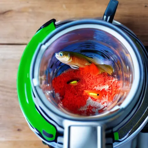 fish swimming in a food processor, photorealistic, Stable Diffusion