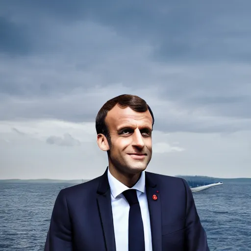 Image similar to Emmanuel Macron on a caravelle ship, dressed like 1500 ship captain, 50mm photography, high quality, 4K