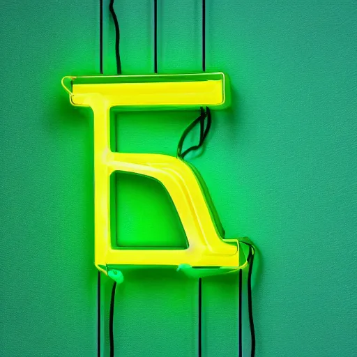 Image similar to a neon letter t engulfed in green flames on a teal and pastel green background,