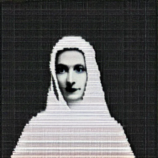 Image similar to vhs static overlay of marian apparition, vhs, 1 9 9 0, highly realistic, highly detailed, vhs noise static, black and white, vhs glitch