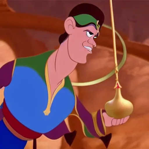 Prompt: matt damon as genie in the classical disney animation movie aladdin, detailled face, disney