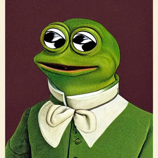Image similar to pepe the frog as 1 9 th century prussian general, elegant portrait by sandro botticelli, detailed, symmetrical, intricate