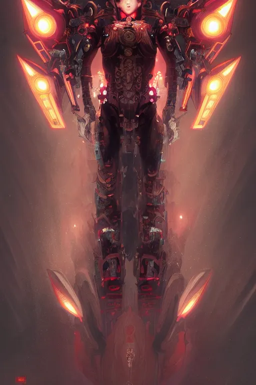 Image similar to asura from chinese myth, ghost, mecha, symmetrical. sci - fi, tech wear, glowing lights, intricate, elegant, highly detailed, digital painting, highly detailed, digital painting, artstation, concept art, smooth, sharp focus, illustration, art by artgerm and greg rutkowski and alphonse mucha