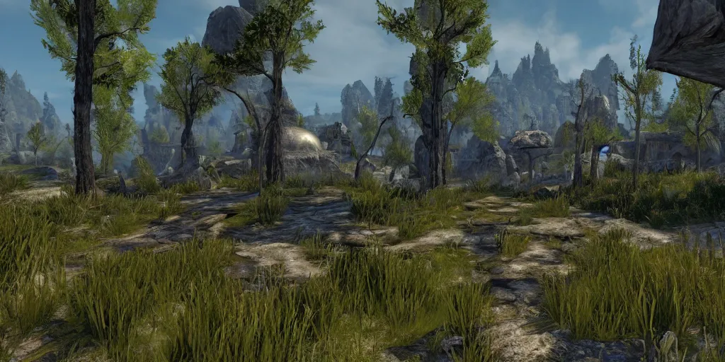 Prompt: elder scrolls 6: valenwood game screenshot, next-gen graphics, global illumination, 4k textures, high resolution, distant terrain rendering