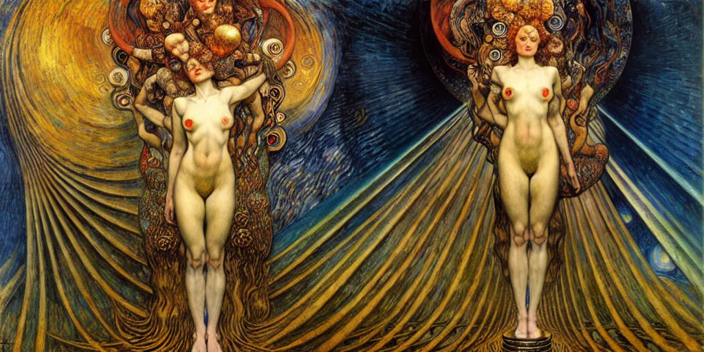 Image similar to Divine Chaos Engine by Karol Bak, Jean Delville, William Blake, Gustav Klimt, and Vincent Van Gogh, symbolist, visionary