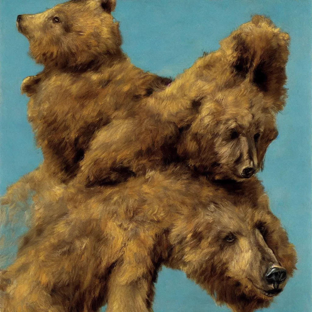 Image similar to high quality high detail painting by lucian freud, jenny savile, ilya repin and john singer sargent, bear, turquoise, hd