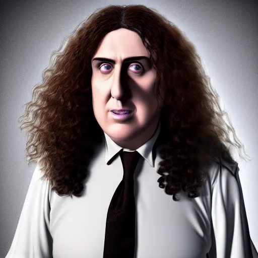 Image similar to The Lovechild of Weird Al Yankovic and Tiny Tim, real life, hyperrealistic, ultra realistic, realistic, highly detailed, epic, HD quality, 8k resolution, body and headshot, front facing, front view, headshot and bodyshot, detailed face, very detailed face