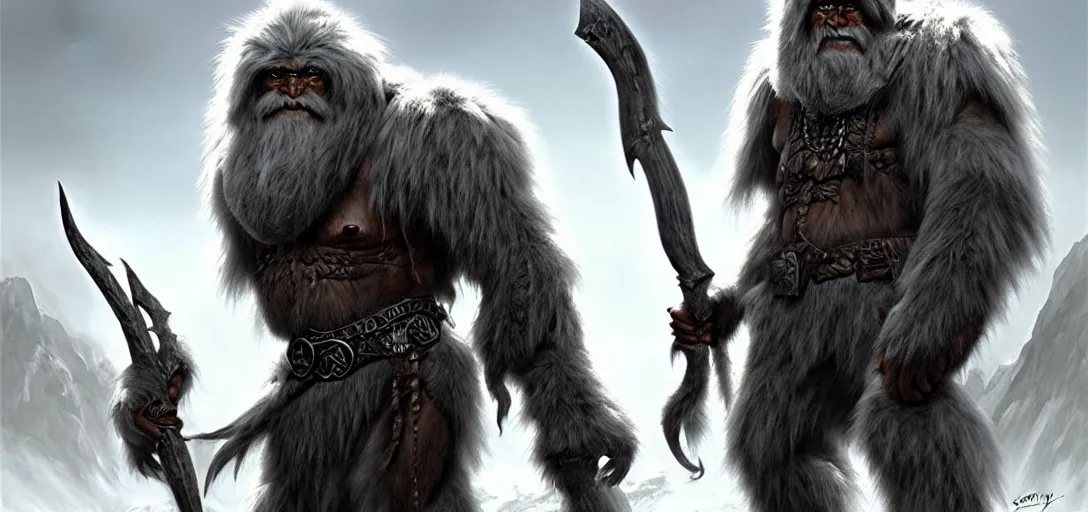 Prompt: d & d concept art matte painting yeti warrior in the style of stefan kostic, realistic, sharp focus, 8 k high definition, insanely detailed, intricate, mysterious, art by stanley lau and artgerm and luis royo